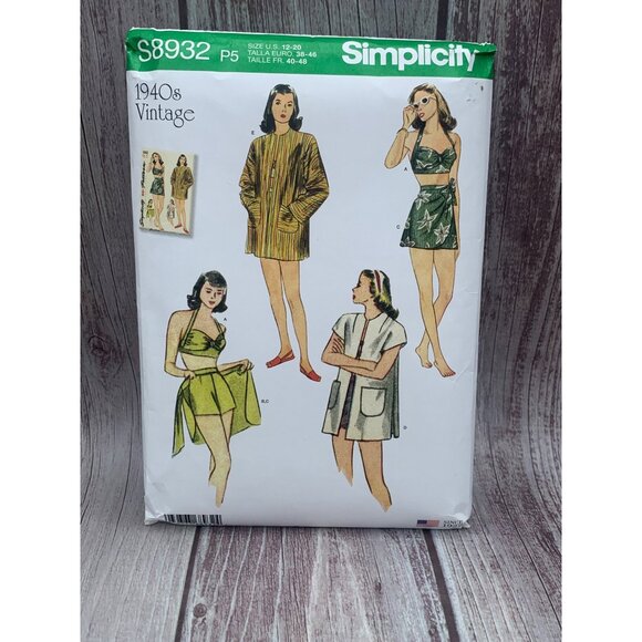 Simplicity Misses 1940's Bikini Top Skirt Coat Sewing Pattern sz 12-20 S8932 - u - Picture 10 of 10